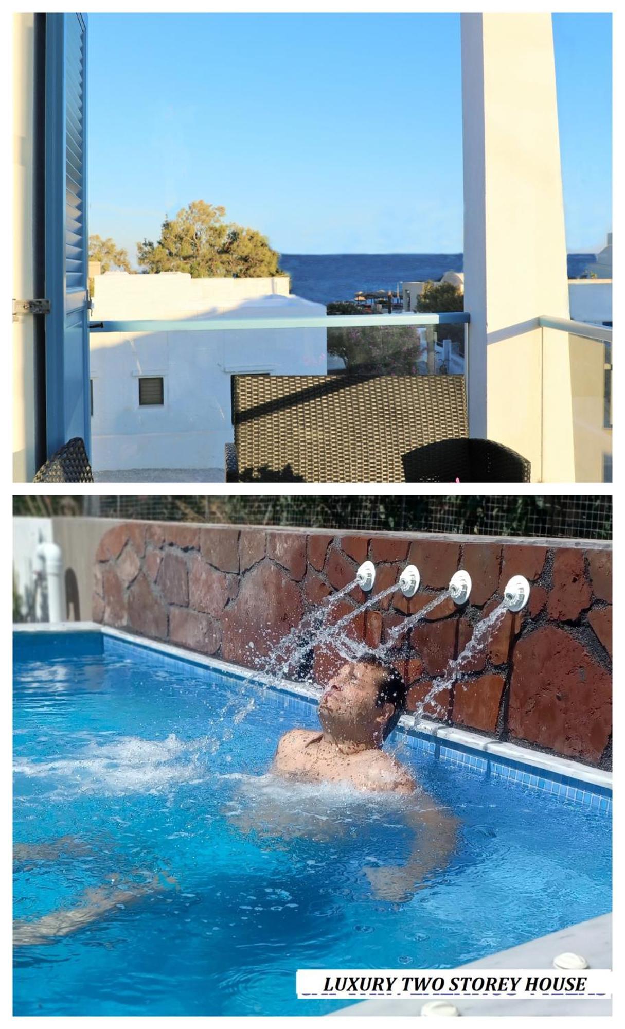 Located By The Sea One Beachfront Private Captain Lazaros Pool Villa With Loft In 750Sqm Spacious Private Plot-Jacuzzi-Sunrelax-Furnished Terace-Gazebo-Private Parking,Sleep 3 Adults And 2 Children, Just Steps From The Black Beach-Seaview Perissa  Exteriér fotografie